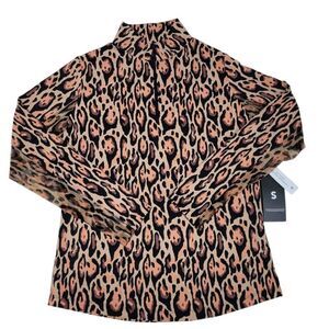 IBKUL Top Women Small Leopard Long Sleeve Mock Neck Golf Shirt UPF 50 Athleisure